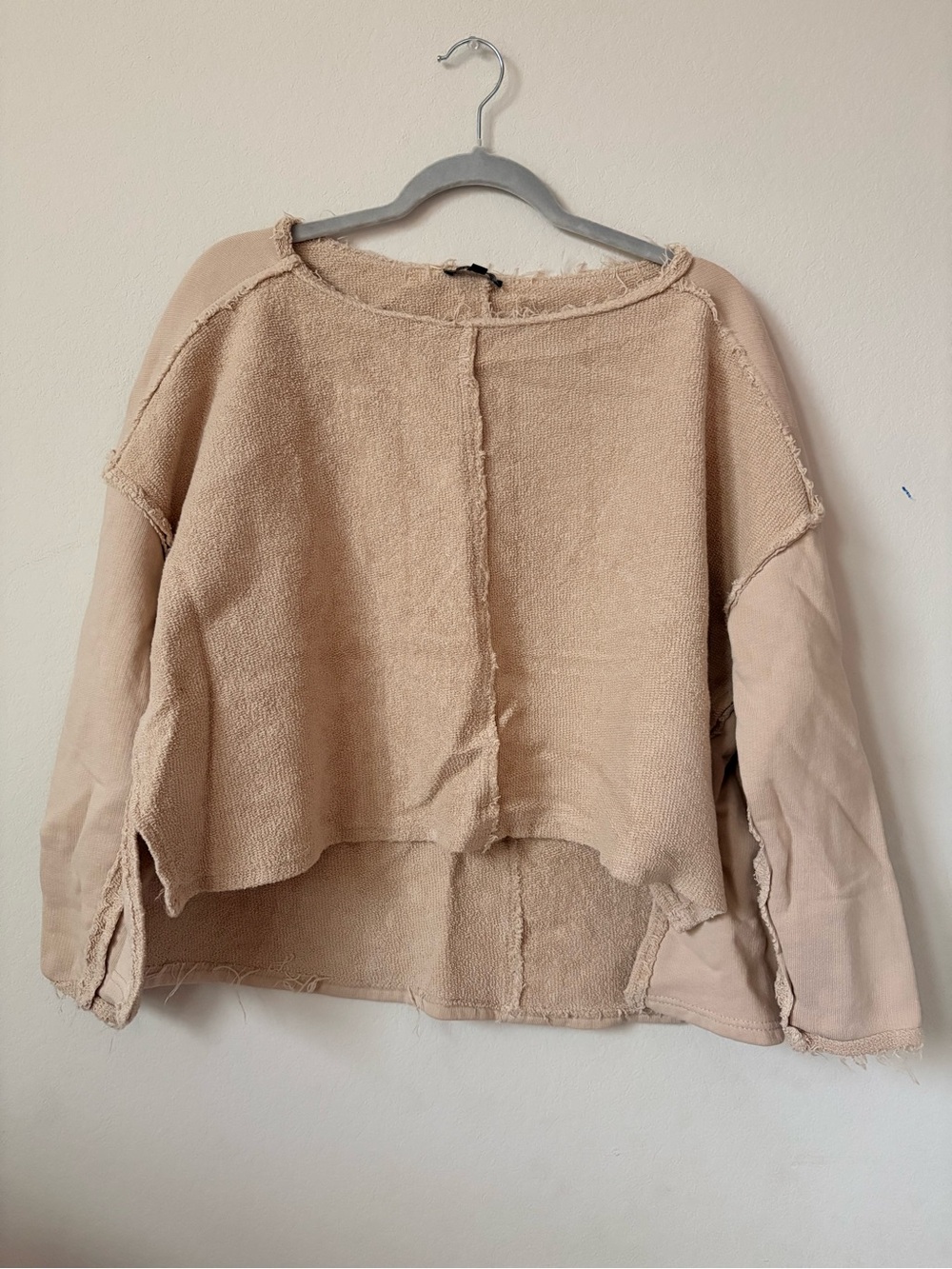 Papermoon Women’s Lightweight Raw-Edge Beige Pullover Top 100% cotton- size M